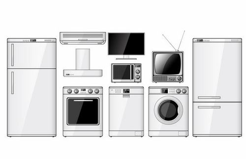 白色电冰箱抽油烟机烤箱洗衣机显示器电视机等家用厨房电器png图片免